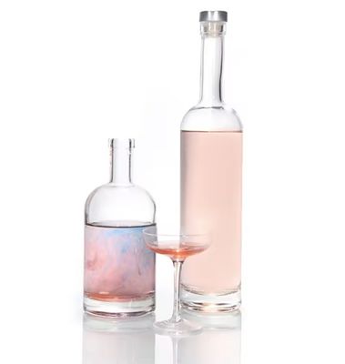 Botella redonda de vidrio de 200 ml 375 ml 500 ml 750 ml 1000 ml con tapa de corcho y diseño personalizado