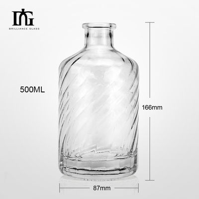 Logotipo del cliente aceptable botella de vidrio redonda clara personalizada para whisky brandy y ginebra