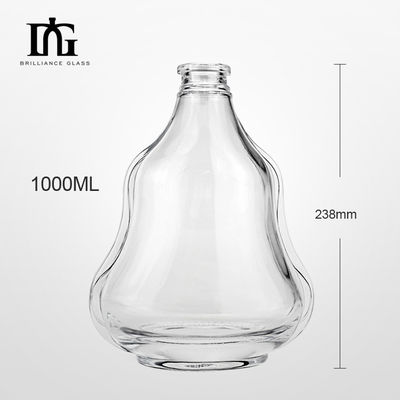 Botella de licor de vidrio transparente personalizada de 1000 ml Botella de vidrio de whisky con corcho y tapa de tornillo