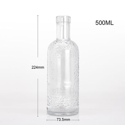 Botella de vidrio para bebidas con superficie de manipulación de la superficie de grabación ácida de 750 ml de capacidad y transparente