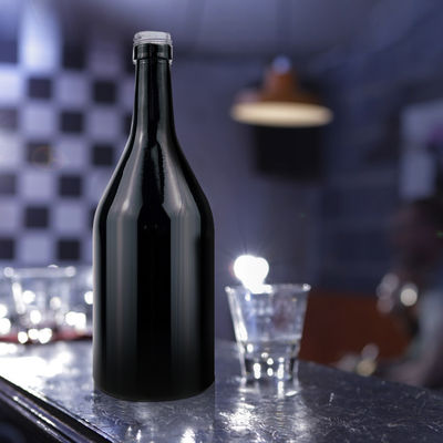 Tipo de sellado CORK Impresión de logotipo de pantalla personalizada Vidrio negro 500 ml Botella de vino de champán de 750 ml