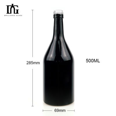Tipo de sellado CORK Impresión de logotipo de pantalla personalizada Vidrio negro 500 ml Botella de vino de champán de 750 ml
