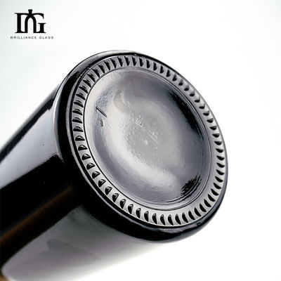 Tipo de sellado CORK Impresión de logotipo de pantalla personalizada Vidrio negro 500 ml Botella de vino de champán de 750 ml