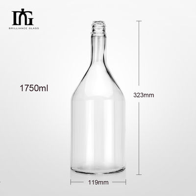 Botella de vidrio transparente de 1,75L con tapa de tornillo y grabado