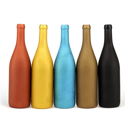 Botella de vino de vidrio de color mate personalizada 750ml 50cl 75cl para glaseado redondo Vodka licor