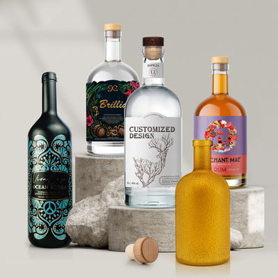 Botella de vodka de vidrio congelado de tequila en cilindro vacío 500 ml 750 ml 1000 ml con logotipo aceptable