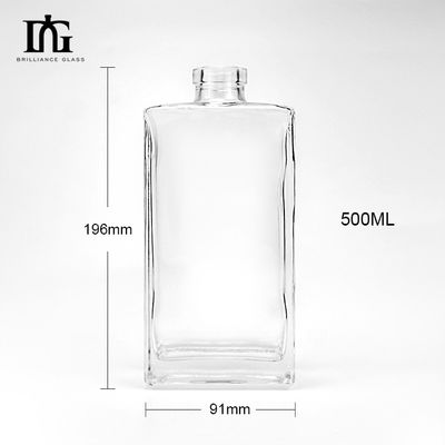 Botella de vidrio transparente de 500 ml de alto cuadrado para refrescos de corcho personalizado Vodka Whiskey botella de brandy
