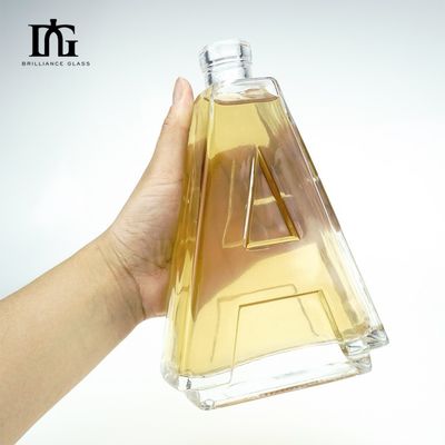 Botella de alcohol de gran capacidad de 700 ml, venta al por mayor, forma de letra, botella de vidrio de licor
