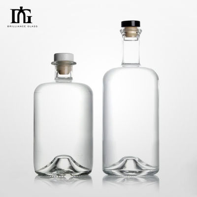 Botella de vidrio de sílex de 750 ml con diseño redondo clásico y cuello de vidrio