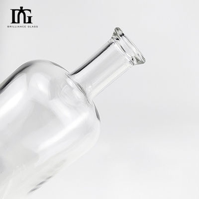 Botella de vidrio de sílex de 750 ml con diseño redondo clásico y cuello de vidrio