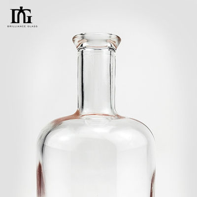 Botella de vidrio de sílex de 750 ml con diseño redondo clásico y cuello de vidrio