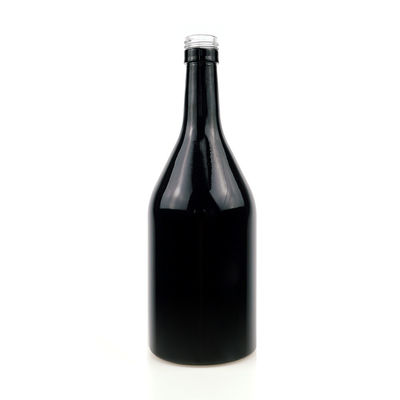 Botella de vidrio de pintura negra vacía para whisky vodka 500 ml botella de tapa de tornillo de 1.75L