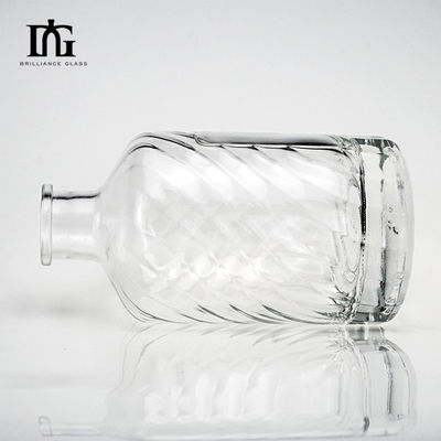 Logotipo del cliente aceptable botella de vidrio redonda clara personalizada para whisky brandy y ginebra