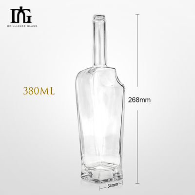 Licores y bebidas 380 ml Botella de vidrio transparente con tapa de tornillo Collar Material de vidrio