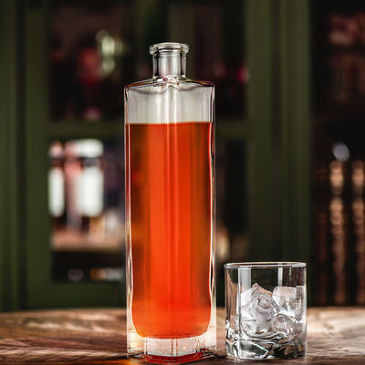 Collar de vidrio 500 ml Botella cuadrada transparente para bebidas Whiskey Vodka Ron Gin y bebidas espirituosas