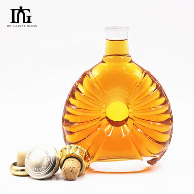 Collar de vidrio 500 ml de Brandy Wine Gin Rum Whiskey Botella de alcohol con corcho y tapa de tornillo