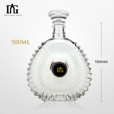 Collar de vidrio 500 ml de Brandy Wine Gin Rum Whiskey Botella de alcohol con corcho y tapa de tornillo