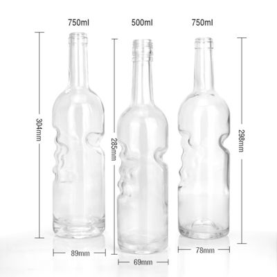 Material de cuello de vidrio Botella redonda de licor 750 ml Botella clásica de sílex con mango