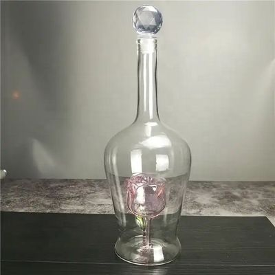 Botellas de vino de vidrio soplado hechas a mano con forma única de flor de rosa decorada