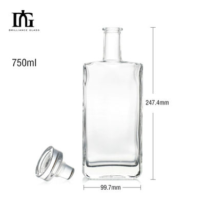 Botella de vidrio de ginebra de ron claro de 750 ml para vodka para bebidas industriales