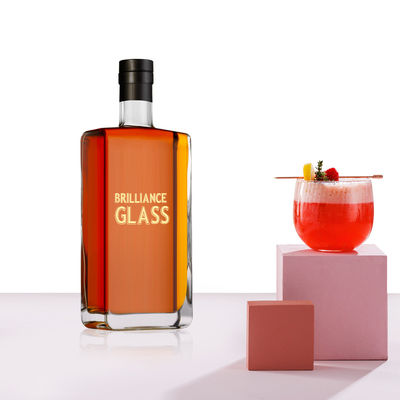 Botella de vidrio de ginebra de ron claro de 750 ml para vodka para bebidas industriales