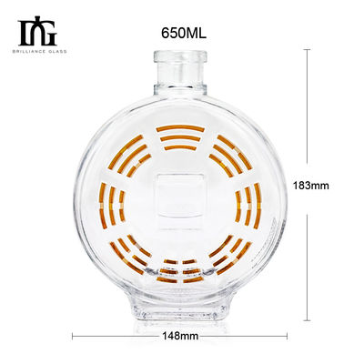 Collar de vidrio 450ml 700ml 750ml Ron Vodka Whisky Liquor Gin Flasca de bebidas espirituosas con corcho