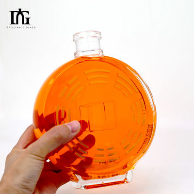 Collar de vidrio 450ml 700ml 750ml Ron Vodka Whisky Liquor Gin Flasca de bebidas espirituosas con corcho