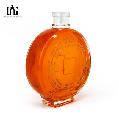 Collar de vidrio 450ml 700ml 750ml Ron Vodka Whisky Liquor Gin Flasca de bebidas espirituosas con corcho