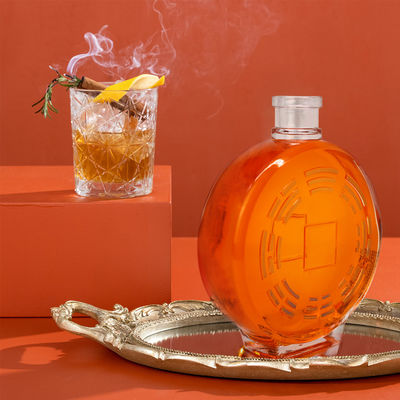 Collar de vidrio 450ml 700ml 750ml Ron Vodka Whisky Liquor Gin Flasca de bebidas espirituosas con corcho