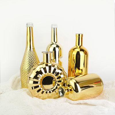Base de vidrio 500 ml 750 ml Botella de vino electroplacada de oro con material de base de corcho de sellado