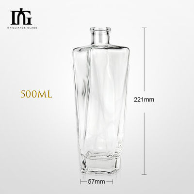 500 ml 750 ml 1000 ml Collar de vidrio transparente Cuadrado vacío Flint botella de bebida para el vino