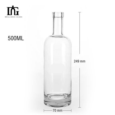 250 ml 500 ml material de cuello de vidrio vidrio claro de forma clásica botella de vodka con corcho