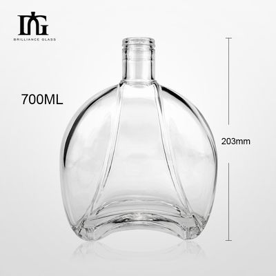 Botella de vidrio de vino y whisky de 700 ml transparente con base de vidrio