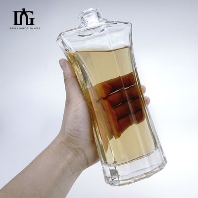 Botella de bebida de vidrio con tapa de corcho de oro de tornillo transparente Vodka Botella de vidrio cerveza