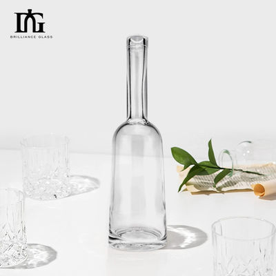 Botella de vidrio de vino de alta calidad Flint Spirit 100ml de forma redonda cuello solitario vacío con corcho hecho a medida