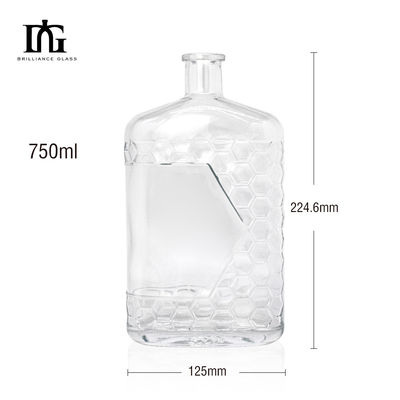 Logotipo Personalización Collar de vidrio Botellas de whisky vacías con tapa 500ml 700ml 750ml 1000ml