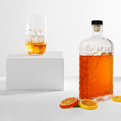 Logotipo Personalización Collar de vidrio Botellas de whisky vacías con tapa 500ml 700ml 750ml 1000ml