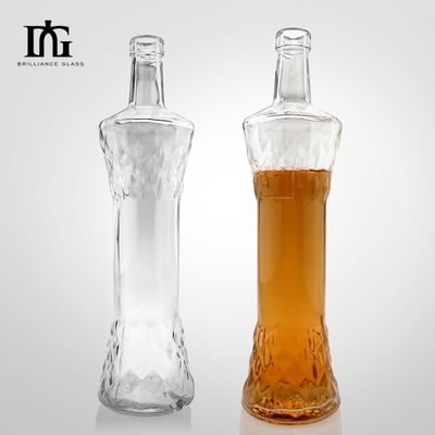 Brandy vacío claro Whiskey Ron Gin Bebidas Vino Vidrio Botellas de licor con corcho