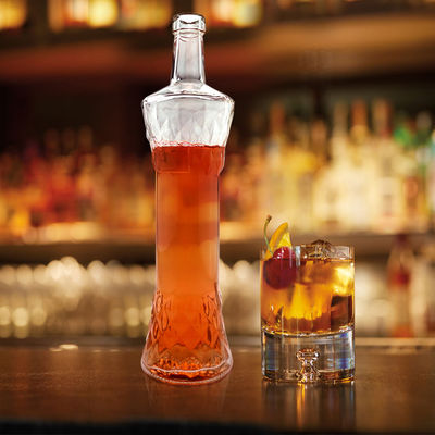 Brandy vacío claro Whiskey Ron Gin Bebidas Vino Vidrio Botellas de licor con corcho