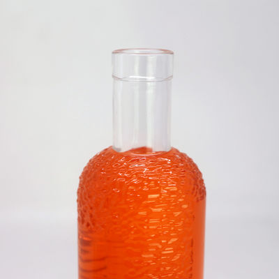 Botella de vidrio para bebidas con superficie de manipulación de la superficie de grabación ácida de 750 ml de capacidad y transparente