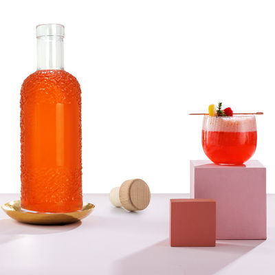 Botella de vidrio para bebidas con superficie de manipulación de la superficie de grabación ácida de 750 ml de capacidad y transparente