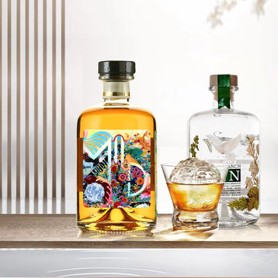 375 ml Botella de tequila redonda transparente y vacía de vidrio de sílex
