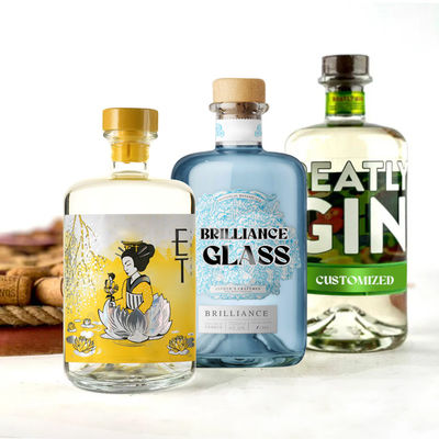 375 ml Botella de tequila redonda transparente y vacía de vidrio de sílex